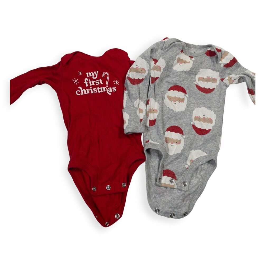 Carters Baby 3M Christmas Bodysuit Set Red & Gray Long Sleeve Cotton